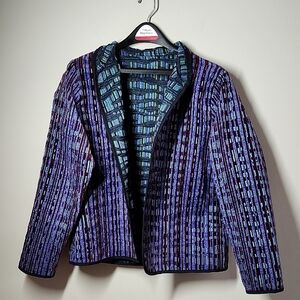 Vintage Reversible Women Multicolor Blazer Single Button Close Manderine Collar